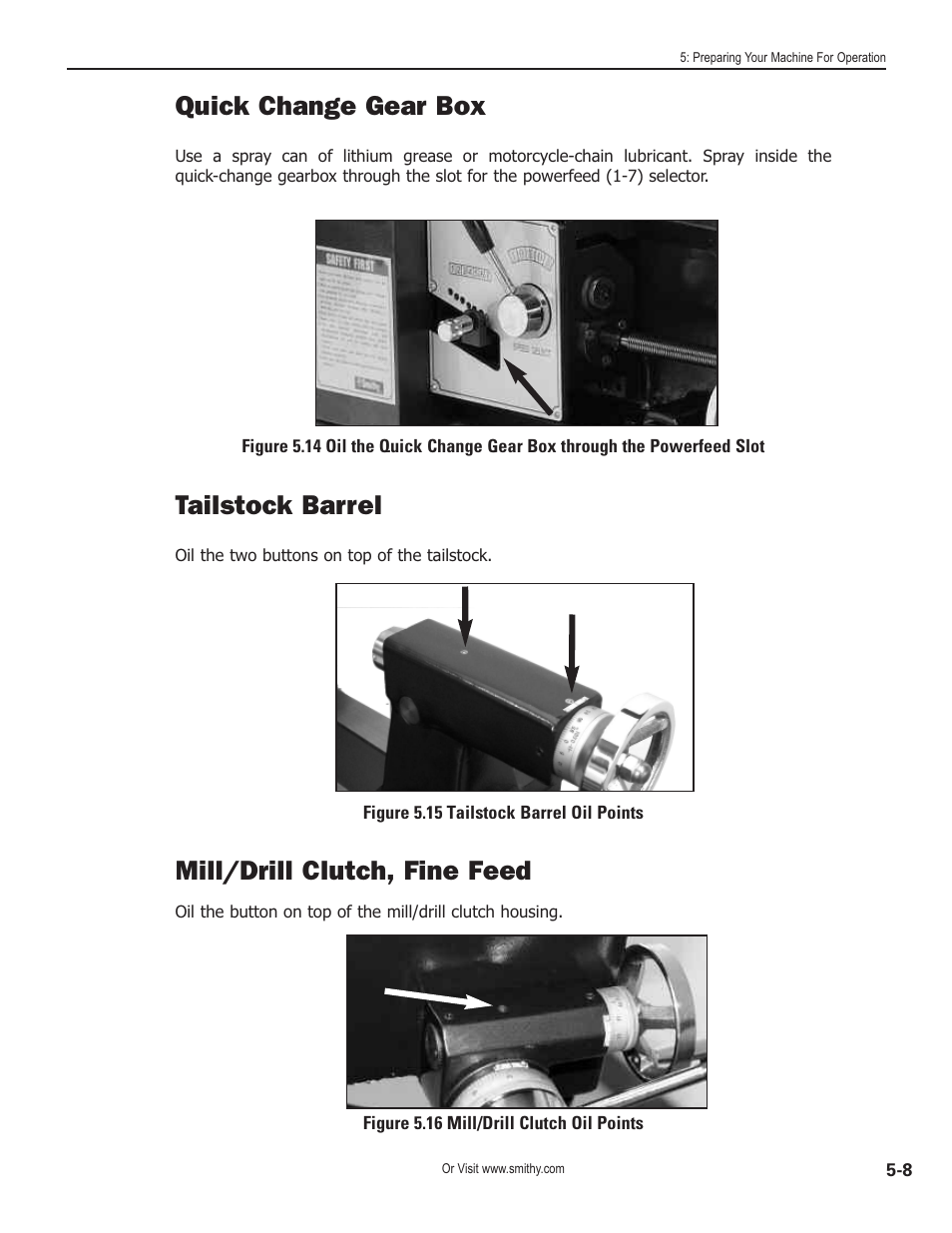 Quick change gear box, Tailstock barrel, Mill/drill clutch, fine feed | Smithy GN1300 User Manual | Page 38 / 123