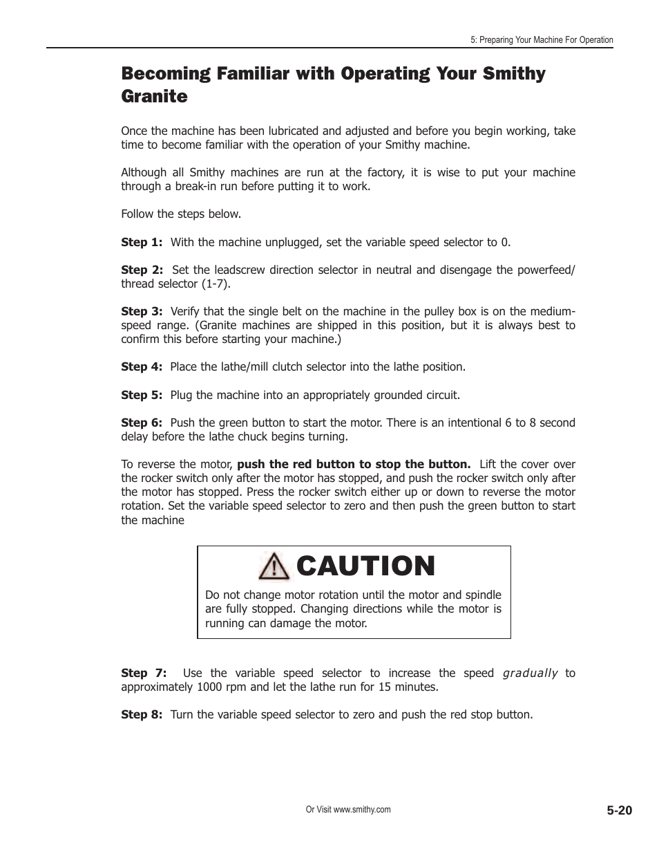 Caution | Smithy GN1300 User Manual | Page 50 / 123