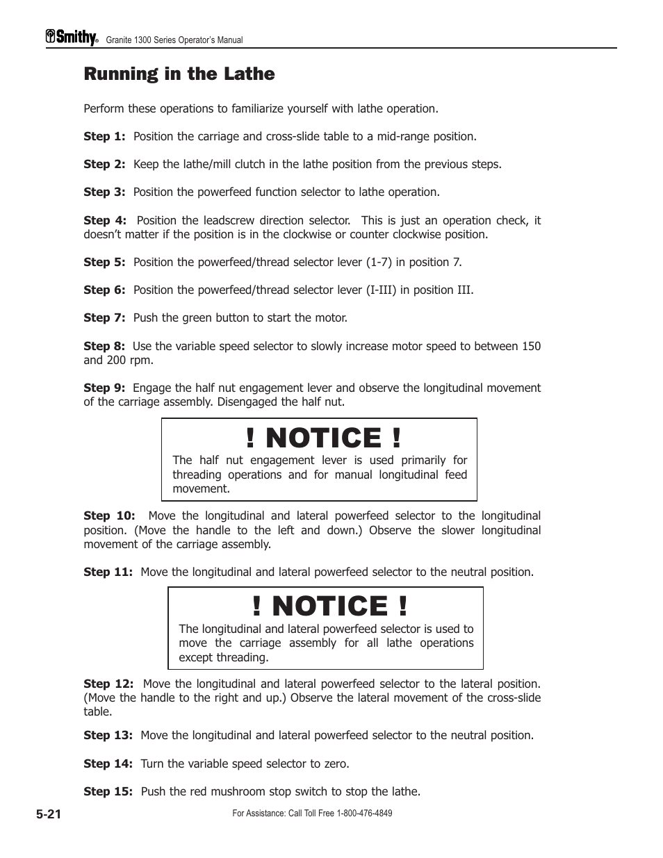 Notice, Running in the lathe | Smithy GN1300 User Manual | Page 51 / 123