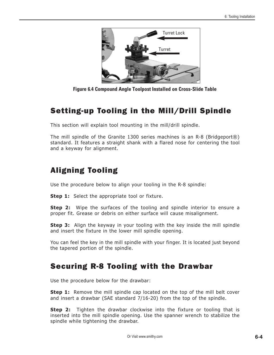 Setting-up tooling in the mill/drill spindle, Aligning tooling, Securing r-8 tooling with the drawbar | Smithy GN1300 User Manual | Page 56 / 123