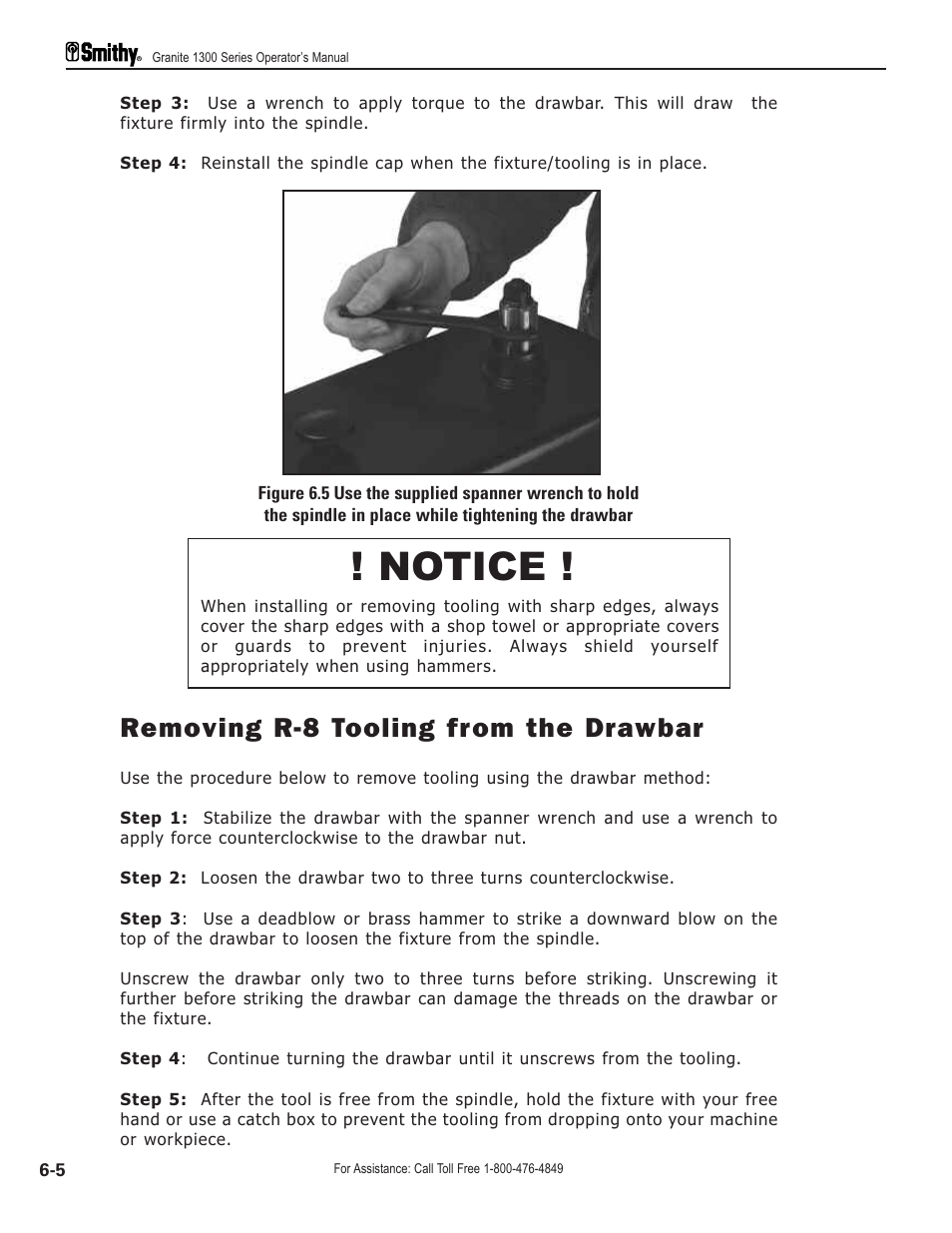 Notice, Removing r-8 tooling from the drawbar | Smithy GN1300 User Manual | Page 57 / 123