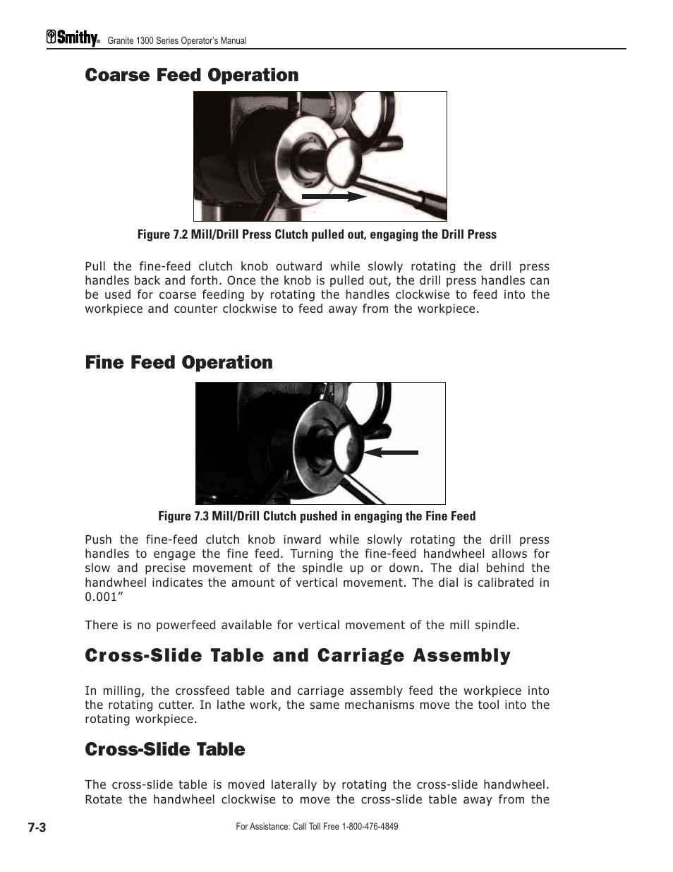 Coarse feed operation, Fine feed operation, Cross-slide table and carriage assembly | Cross-slide table | Smithy GN1300 User Manual | Page 61 / 123