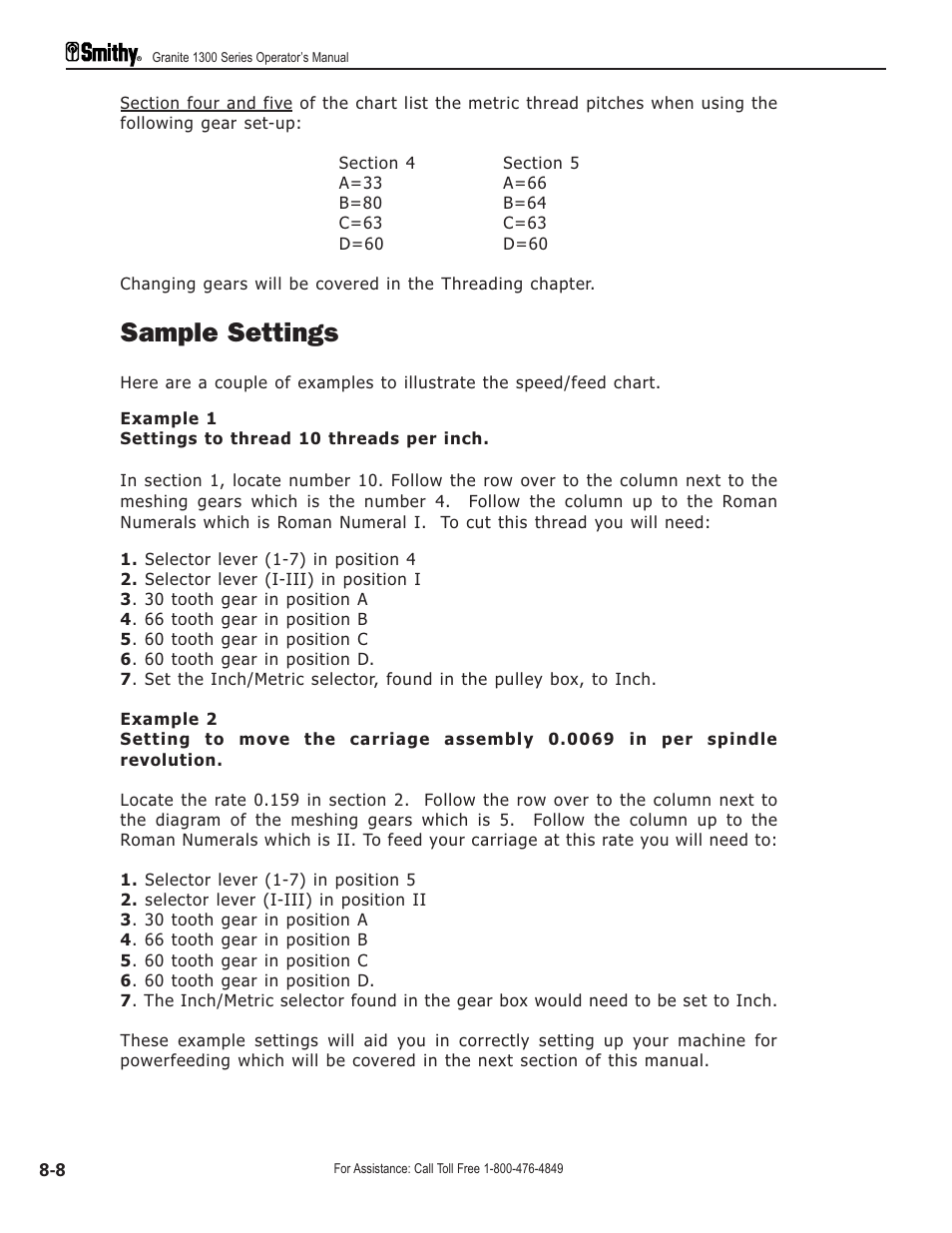 Sample settings | Smithy GN1300 User Manual | Page 71 / 123