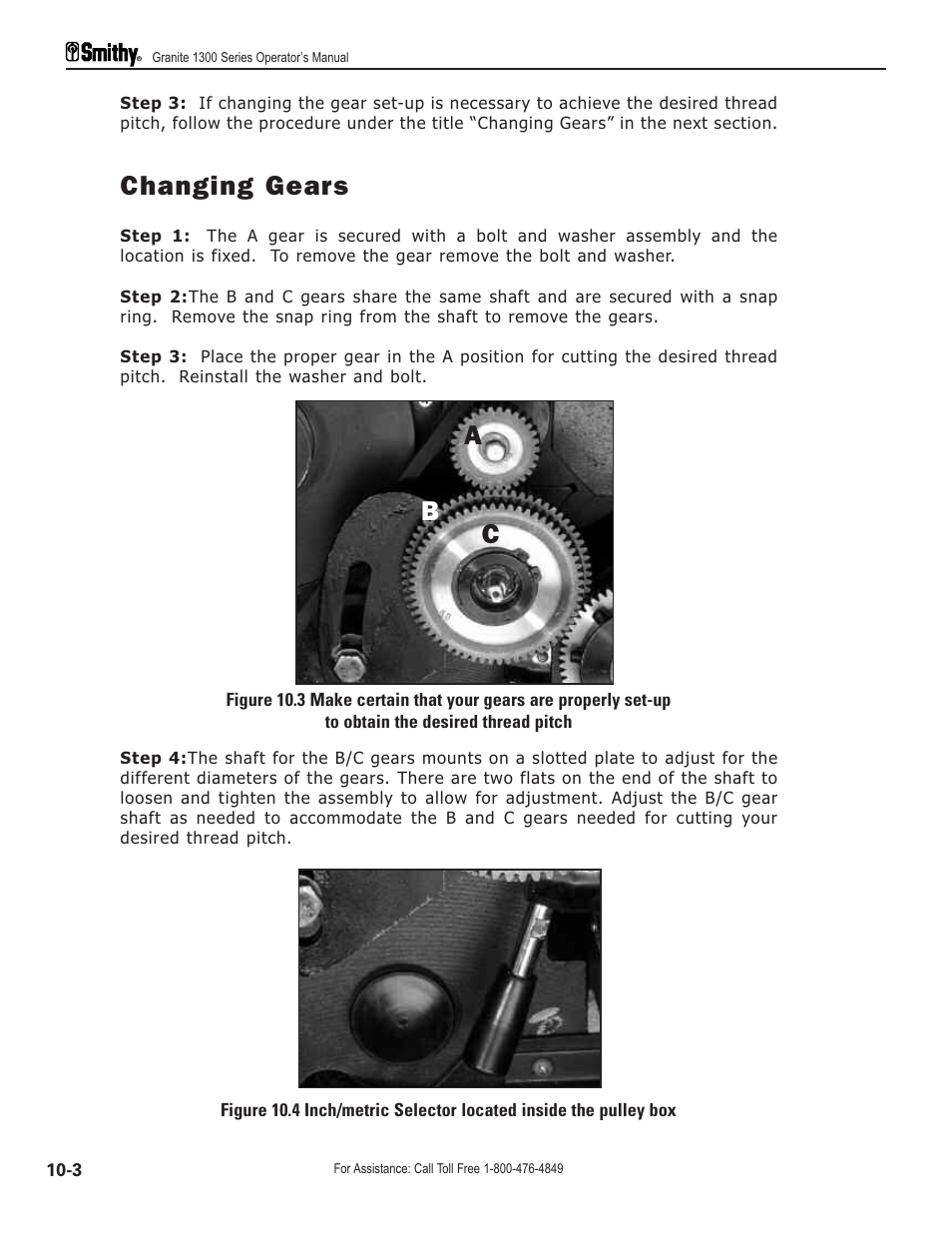 Changing gears, Ab c | Smithy GN1300 User Manual | Page 81 / 123