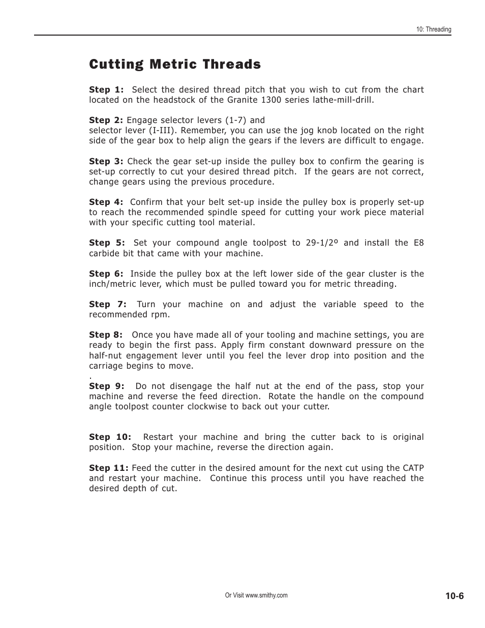 Cutting metric threads | Smithy GN1300 User Manual | Page 84 / 123