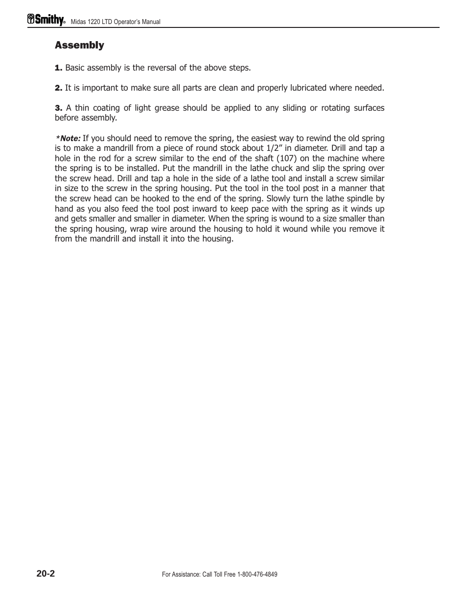 Assembly | Smithy Midas 1220 LTD User Manual | Page 100 / 105