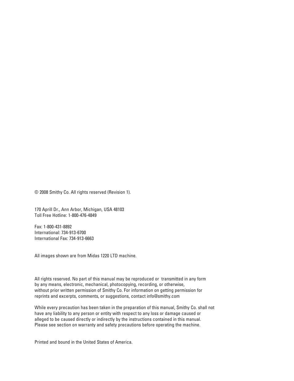 Smithy Midas 1220 LTD User Manual | Page 2 / 105