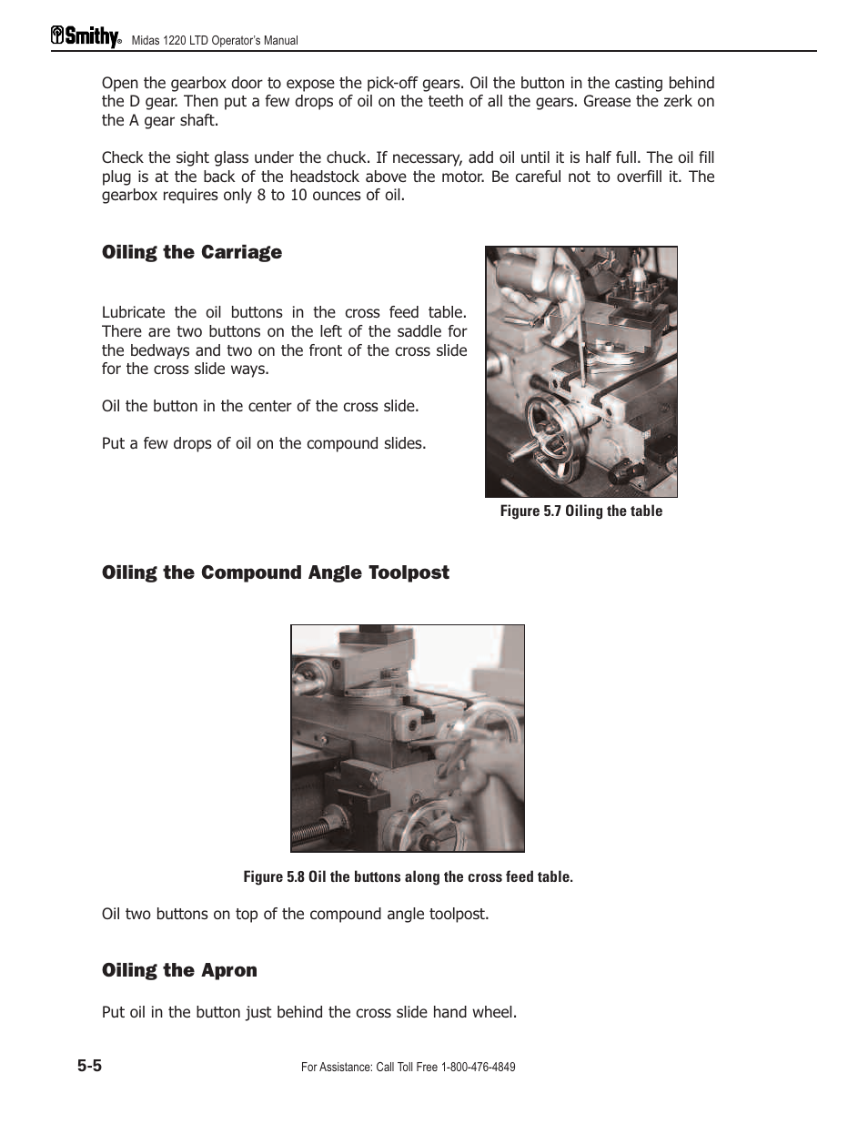 Oiling the carriage, Oiling the compound angle toolpost, Oiling the apron | Smithy Midas 1220 LTD User Manual | Page 24 / 105