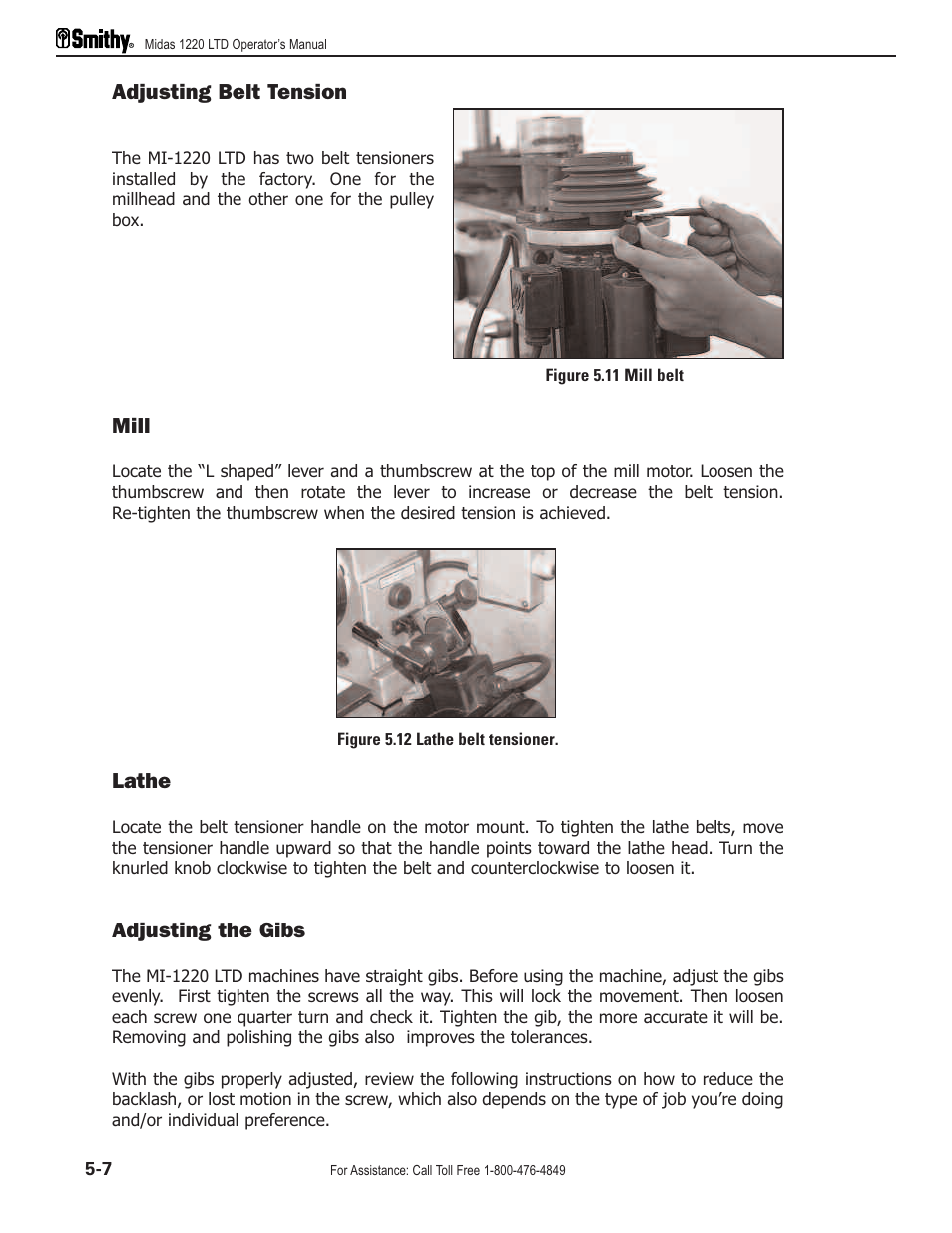 Adjusting belt tension, Mill, Lathe | Adjusting the gibs | Smithy Midas 1220 LTD User Manual | Page 26 / 105