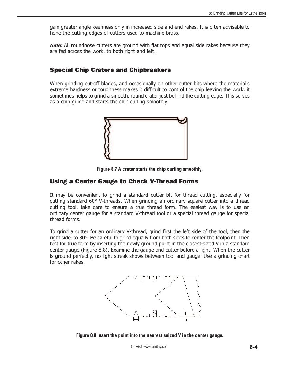 Special chip craters and chipbreakers, Using a center gauge to check v-thread forms | Smithy Midas 1220 LTD User Manual | Page 39 / 105