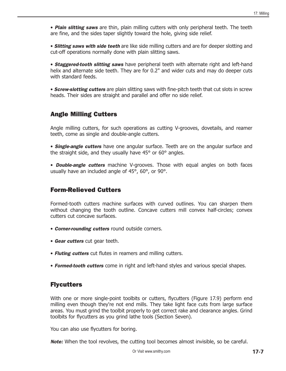 Angle milling cutters, Form-relieved cutters, Flycutters | Smithy Midas 1220 LTD User Manual | Page 85 / 105