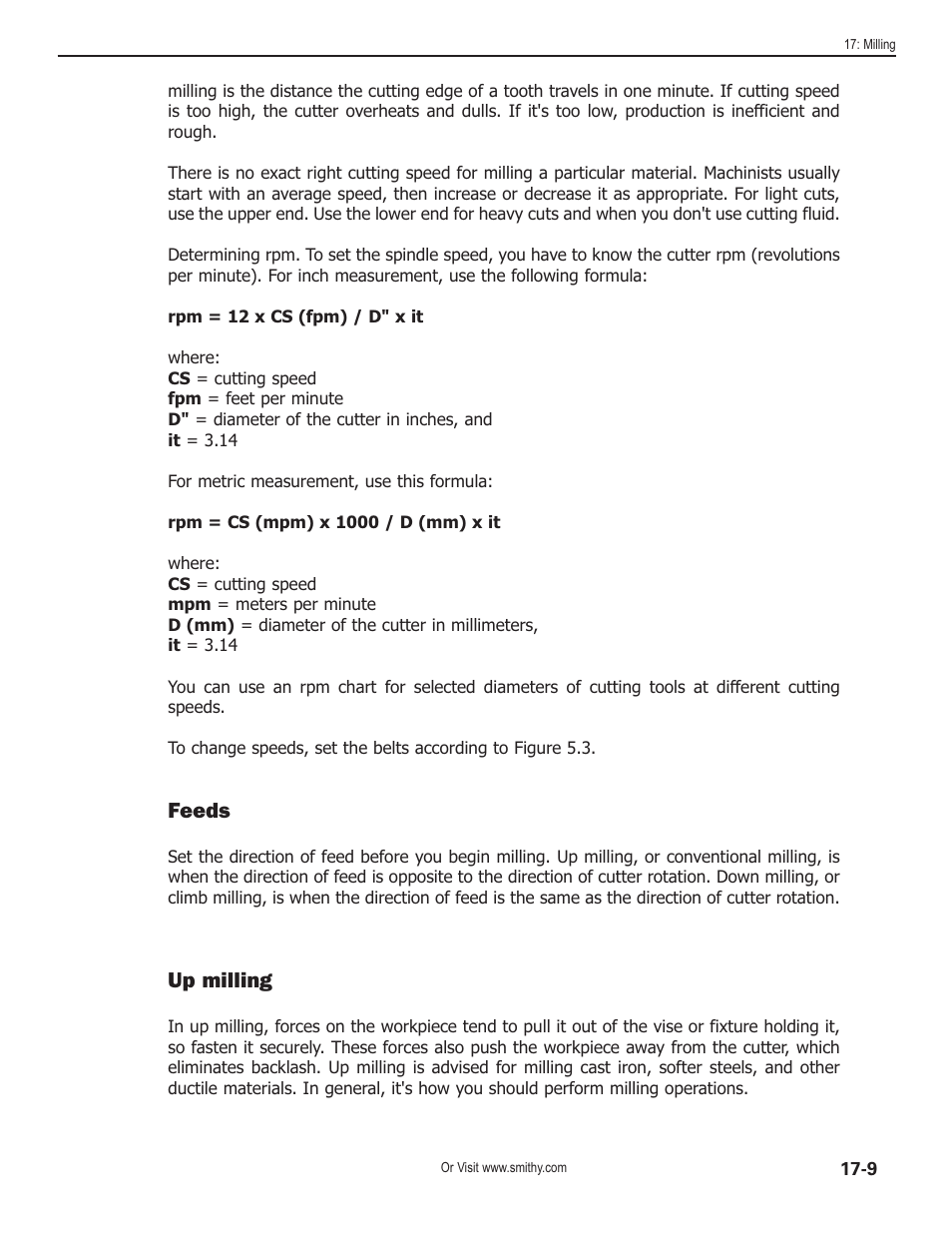 Feeds, Up milling | Smithy Midas 1220 LTD User Manual | Page 87 / 105