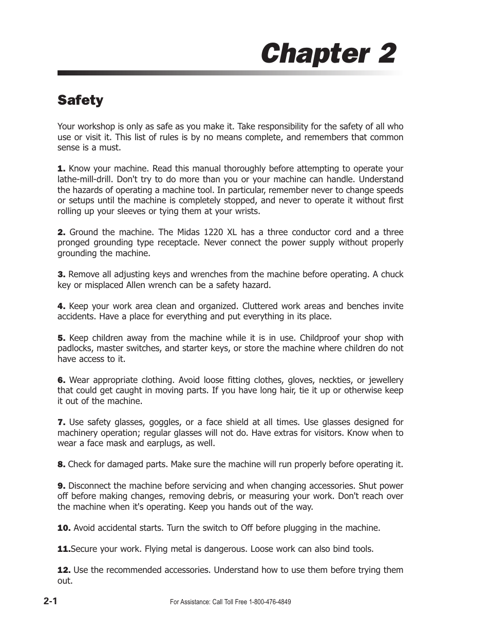 Chapter 2, Safety | Smithy Midas 1220 XL User Manual | Page 12 / 115