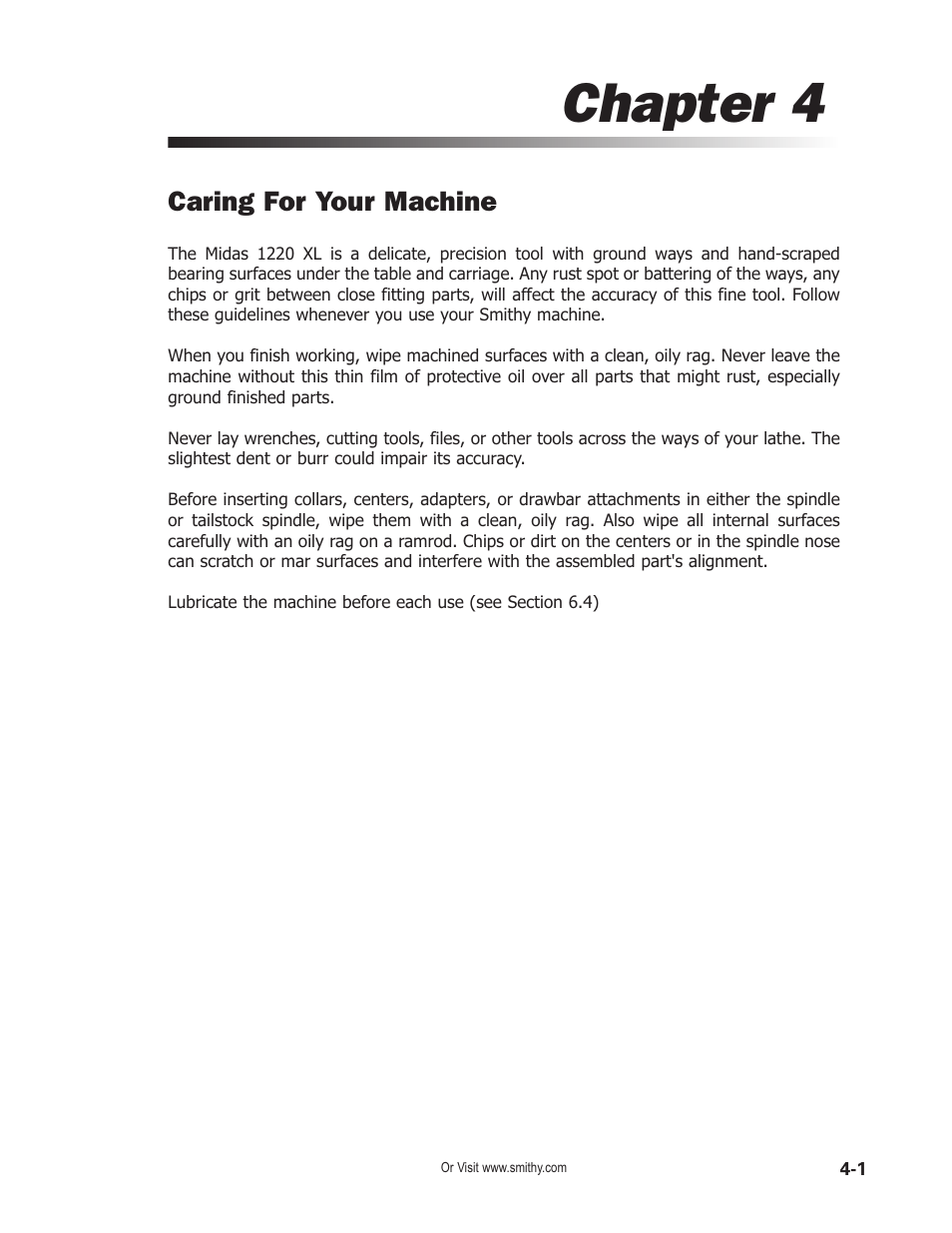 Chapter 4, Caring for your machine | Smithy Midas 1220 XL User Manual | Page 15 / 115