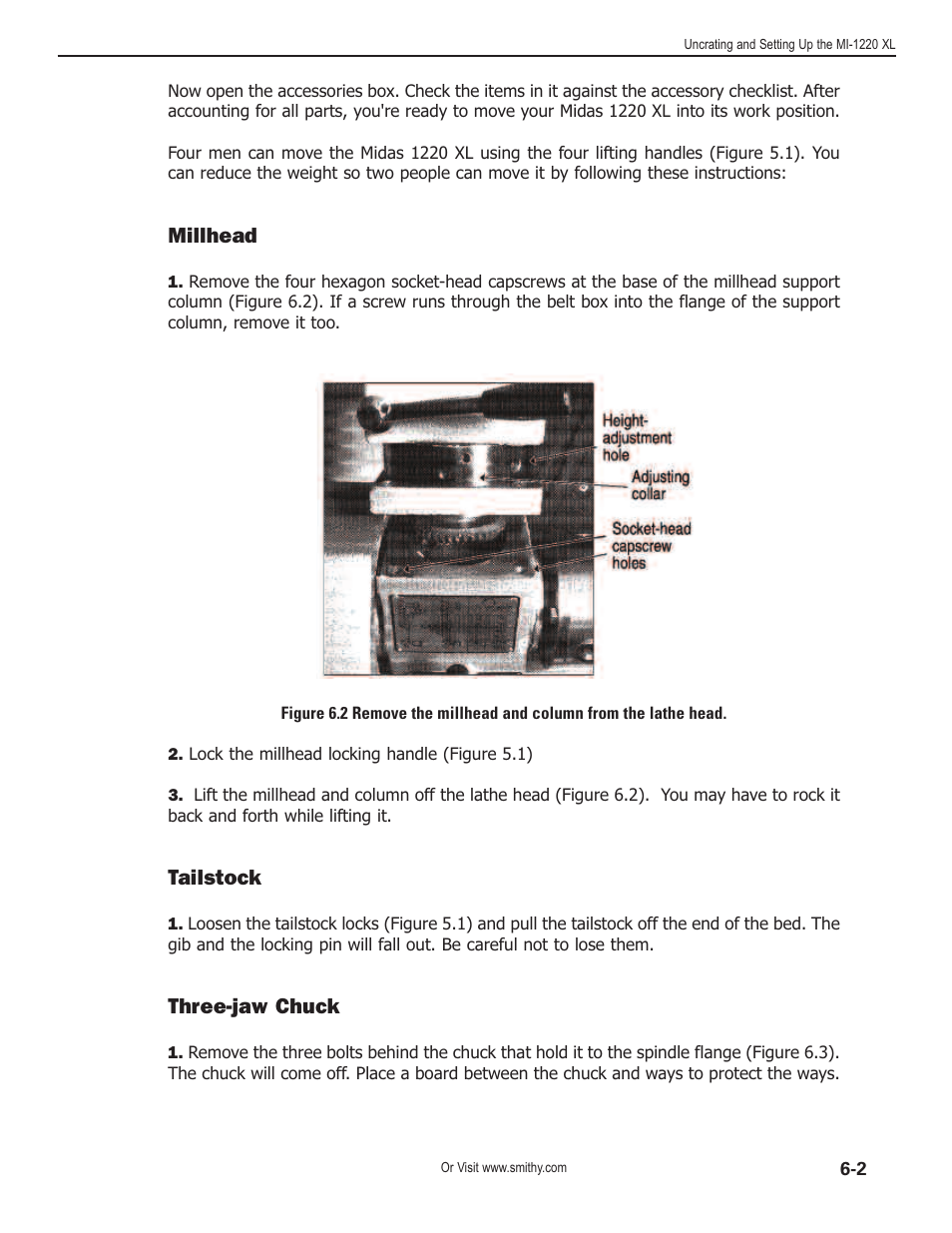 Millhead, Tailstock, Three-jaw chuck | Smithy Midas 1220 XL User Manual | Page 23 / 115