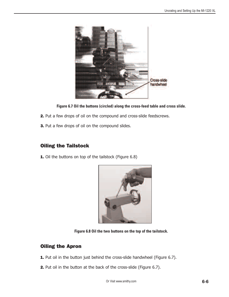 Oiling the tailstock, Oiling the apron | Smithy Midas 1220 XL User Manual | Page 27 / 115