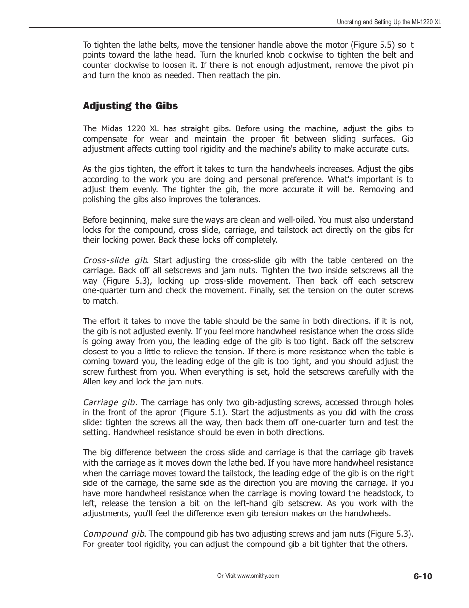Adjusting the gibs | Smithy Midas 1220 XL User Manual | Page 31 / 115