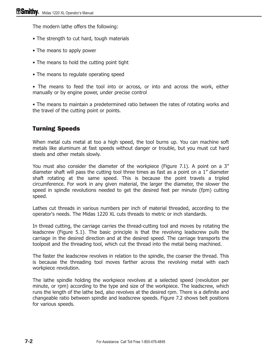 Turning speeds | Smithy Midas 1220 XL User Manual | Page 36 / 115