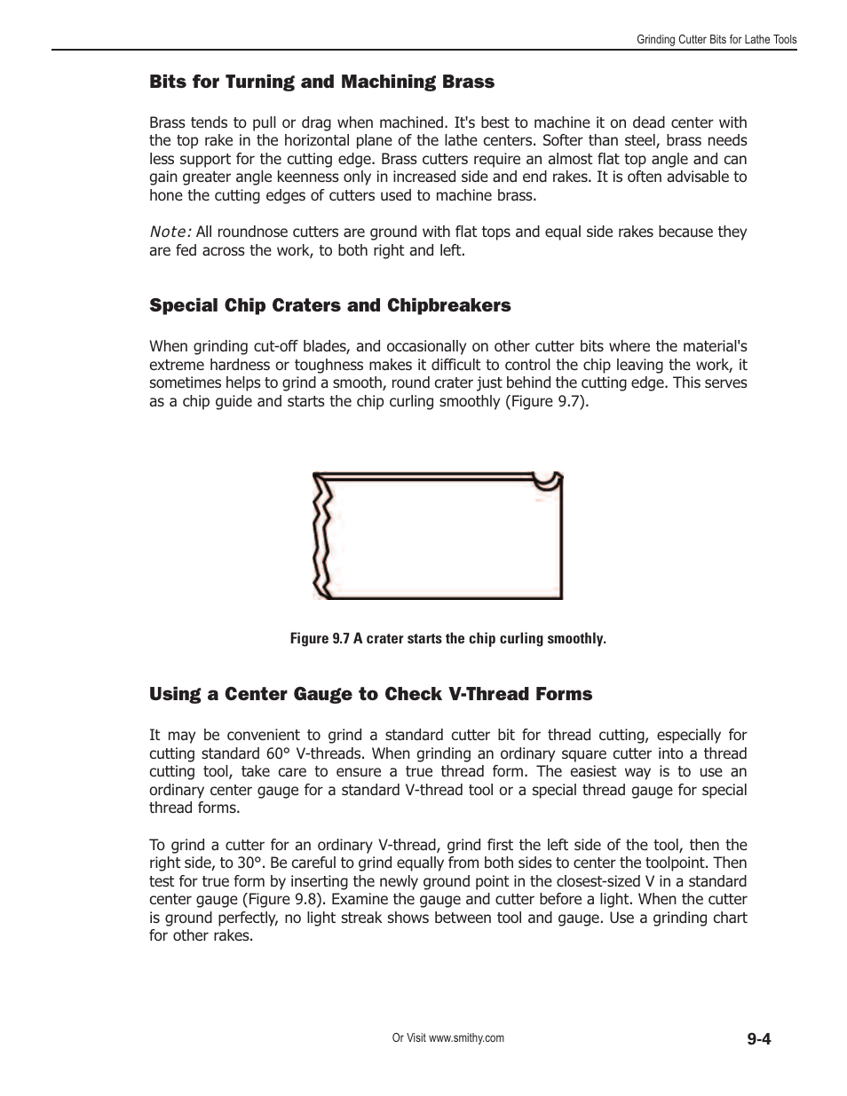 Bits for turning and machining brass, Special chip craters and chipbreakers, Using a center gauge to check v-thread forms | Smithy Midas 1220 XL User Manual | Page 45 / 115