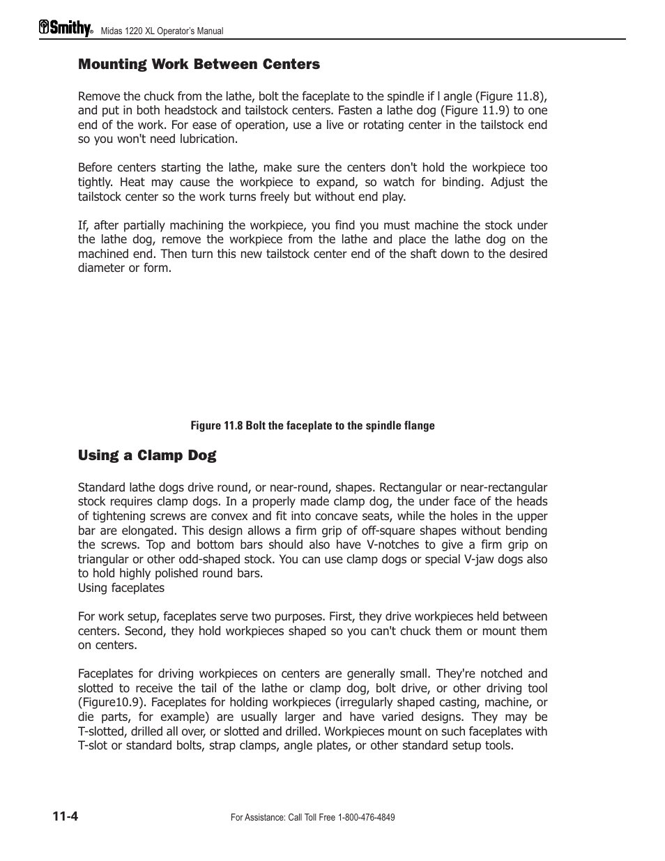 Mounting work between centers, Using a clamp dog | Smithy Midas 1220 XL User Manual | Page 54 / 115