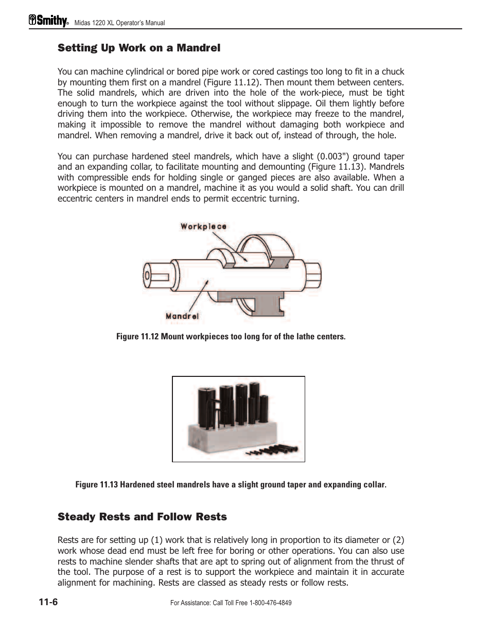 Setting up work on a mandrel, Steady rests and follow rests | Smithy Midas 1220 XL User Manual | Page 56 / 115
