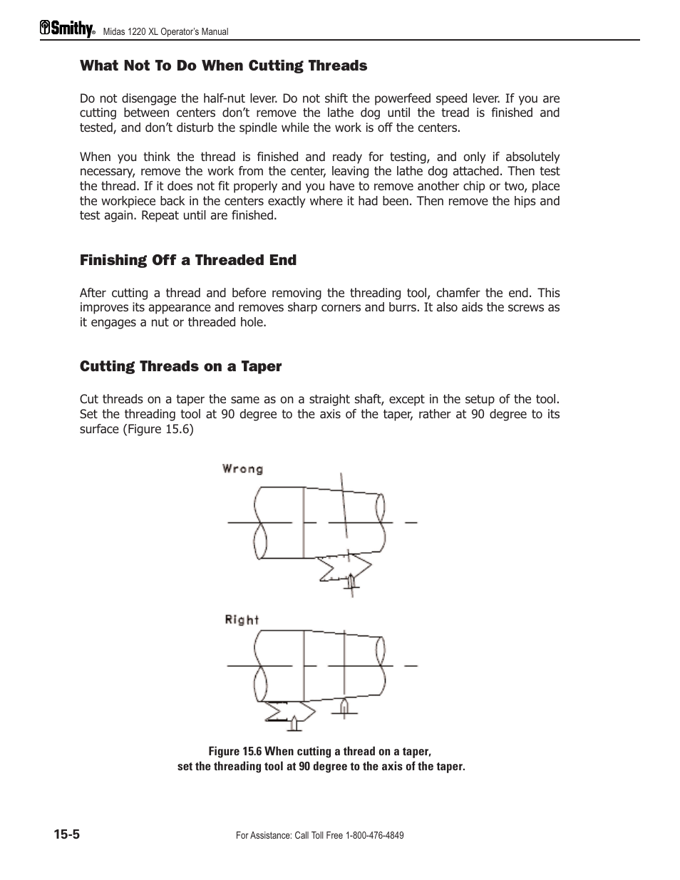 What not to do when cutting threads, Finishing off a threaded end, Cutting threads on a taper | Smithy Midas 1220 XL User Manual | Page 78 / 115