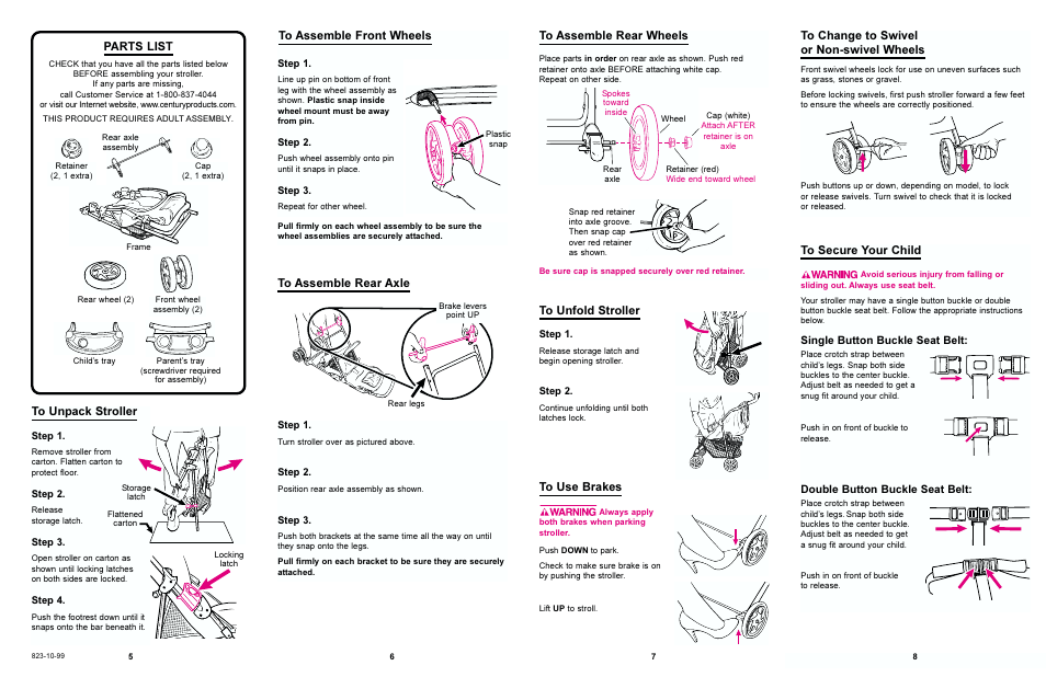 Parts list, Double button buckle seat belt, Single button buckle seat belt | Century 6901 User Manual | Page 3 / 6