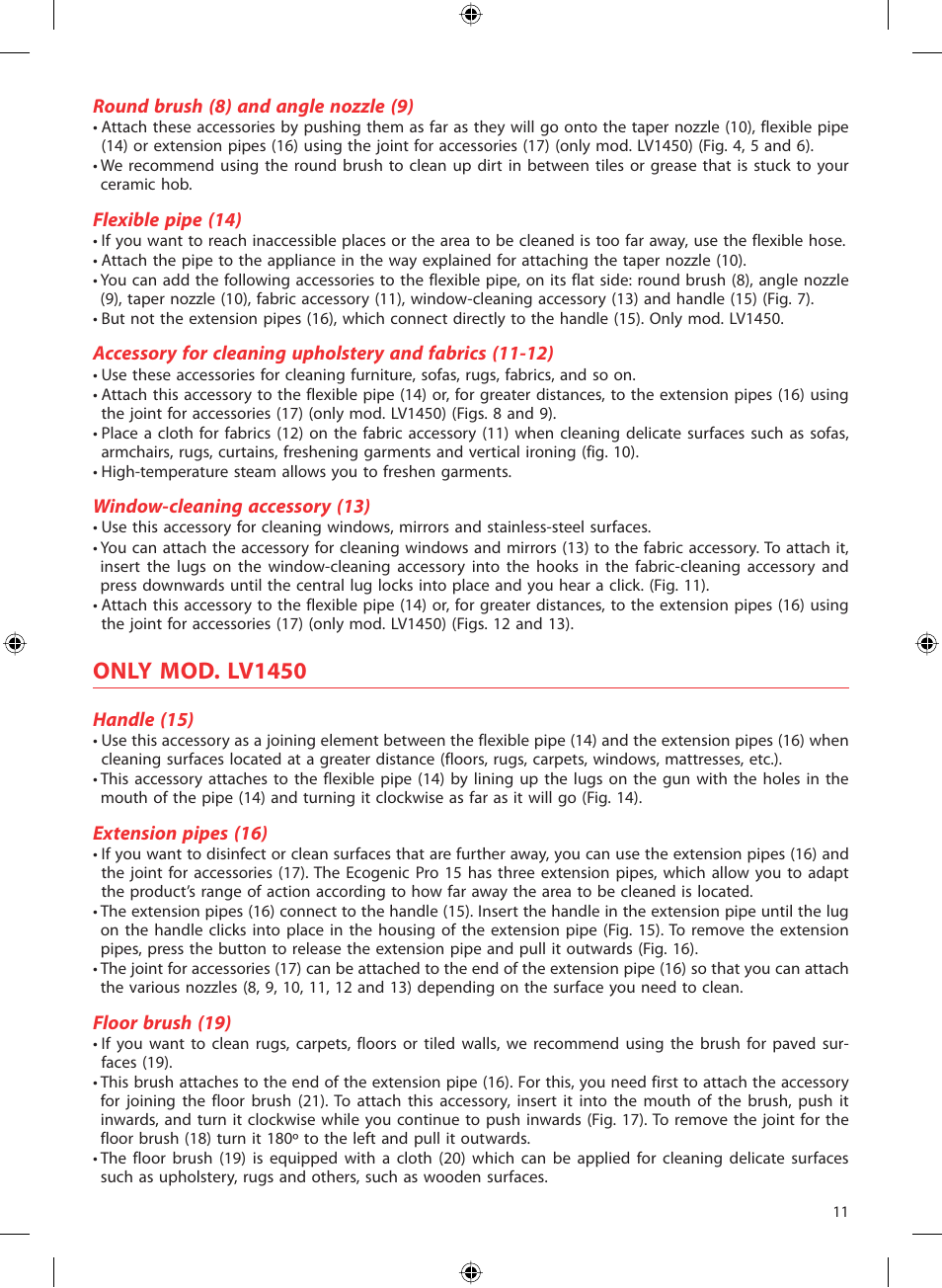 Only mod. lv1450 | SOLAC LV1450 User Manual | Page 12 / 63