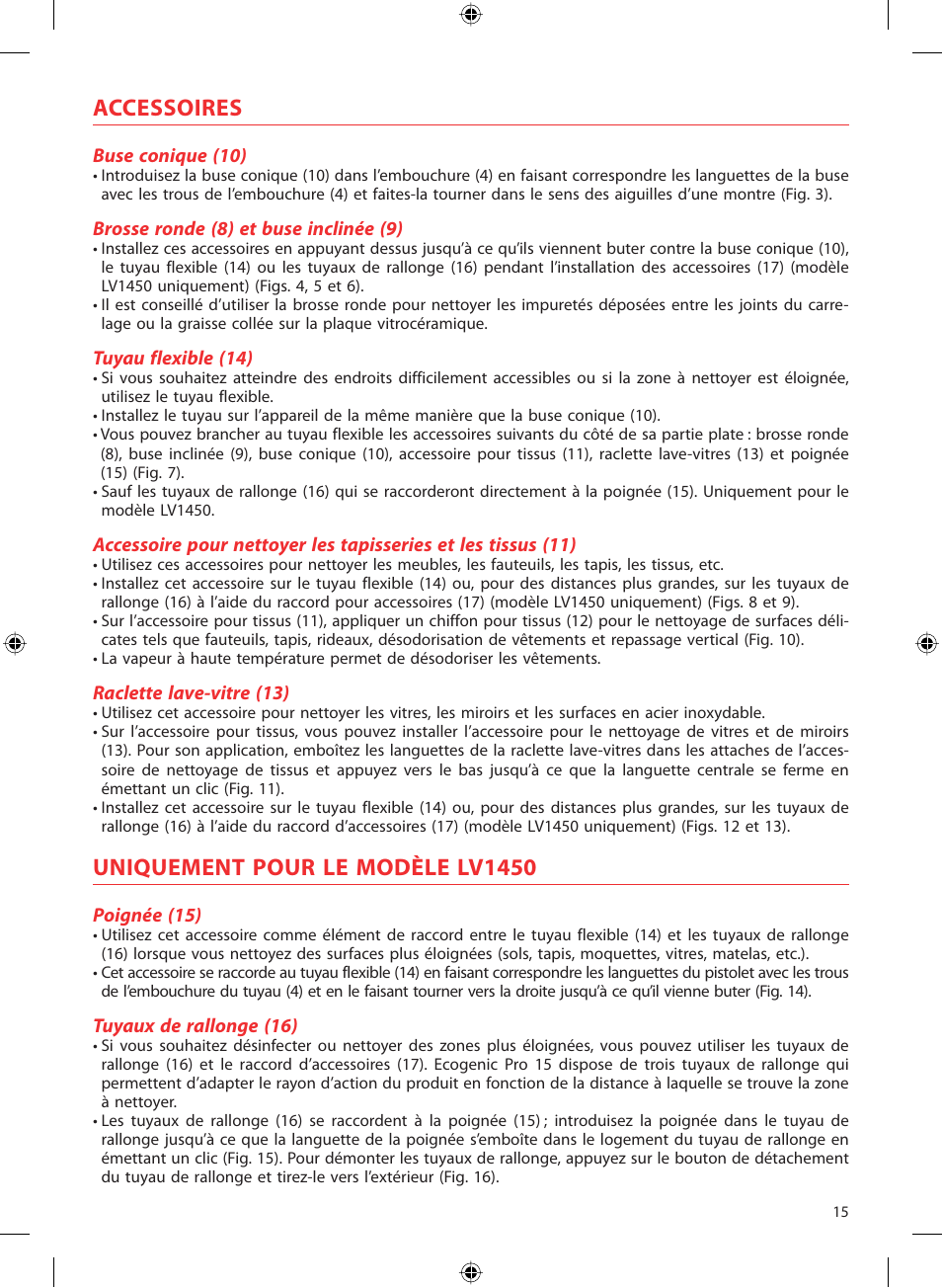 Accessoires, Uniquement pour le modèle lv1450 | SOLAC LV1450 User Manual | Page 16 / 63