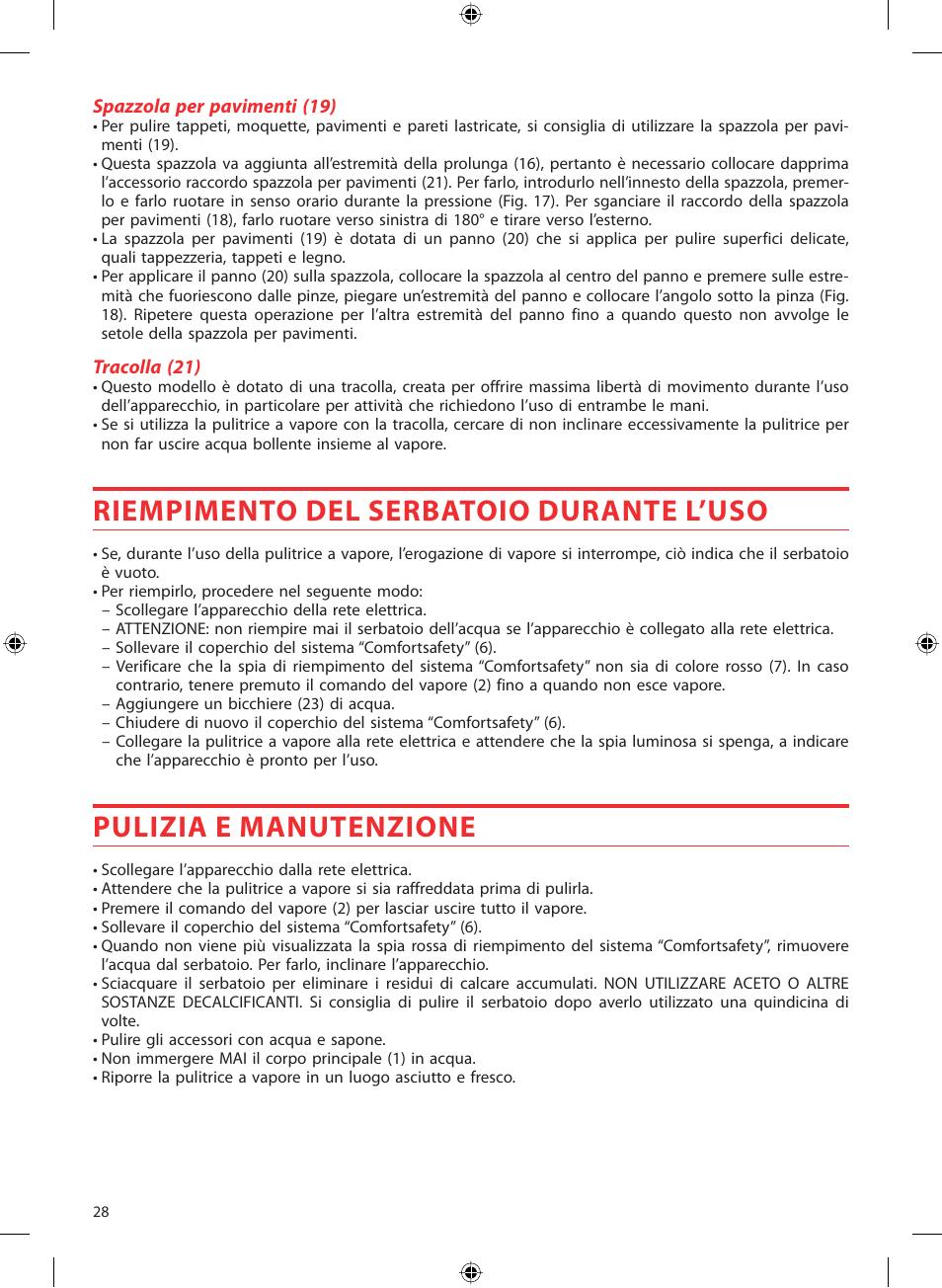 Riempimento del serbatoio durante l’uso, Pulizia e manutenzione | SOLAC LV1450 User Manual | Page 29 / 63