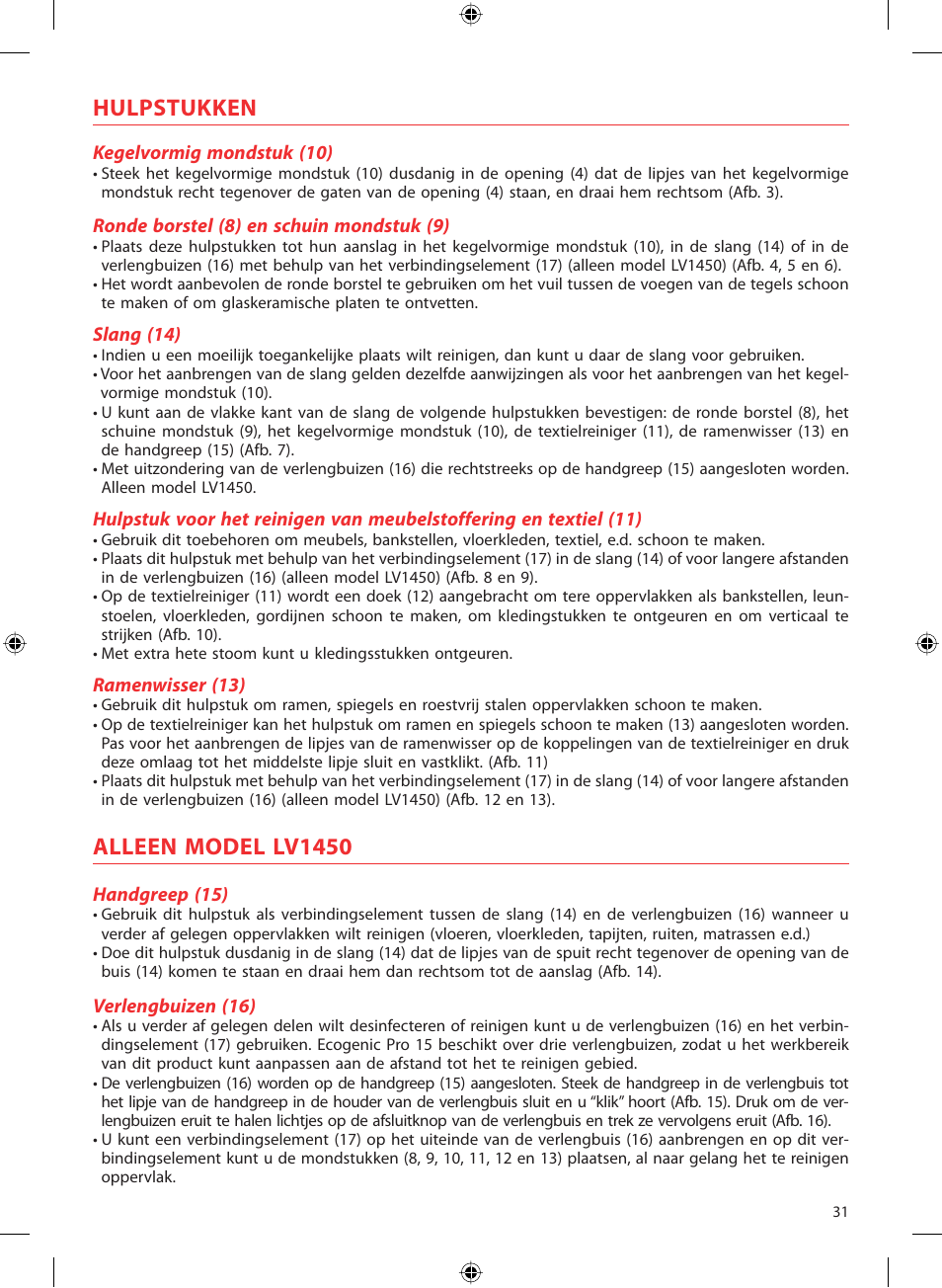 Hulpstukken, Alleen model lv1450 | SOLAC LV1450 User Manual | Page 32 / 63