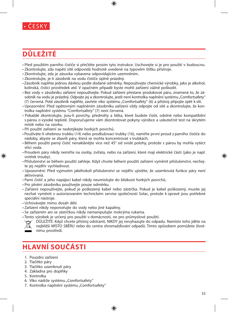 Důležité, Hlavní součásti | SOLAC LV1450 User Manual | Page 34 / 63