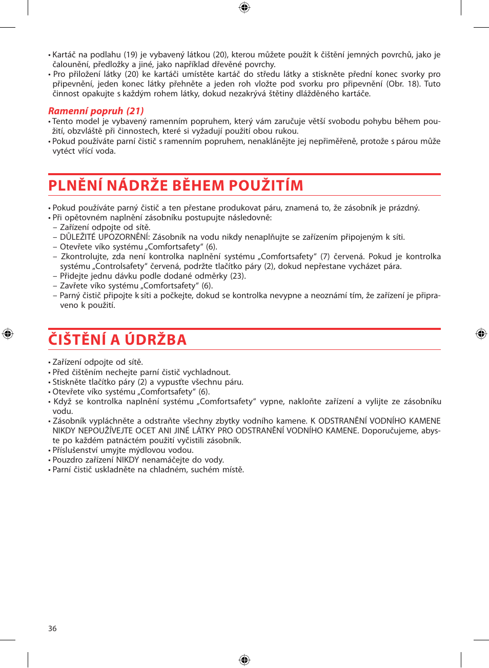 Plnění nádrže během použitím, Čištění a údržba | SOLAC LV1450 User Manual | Page 37 / 63