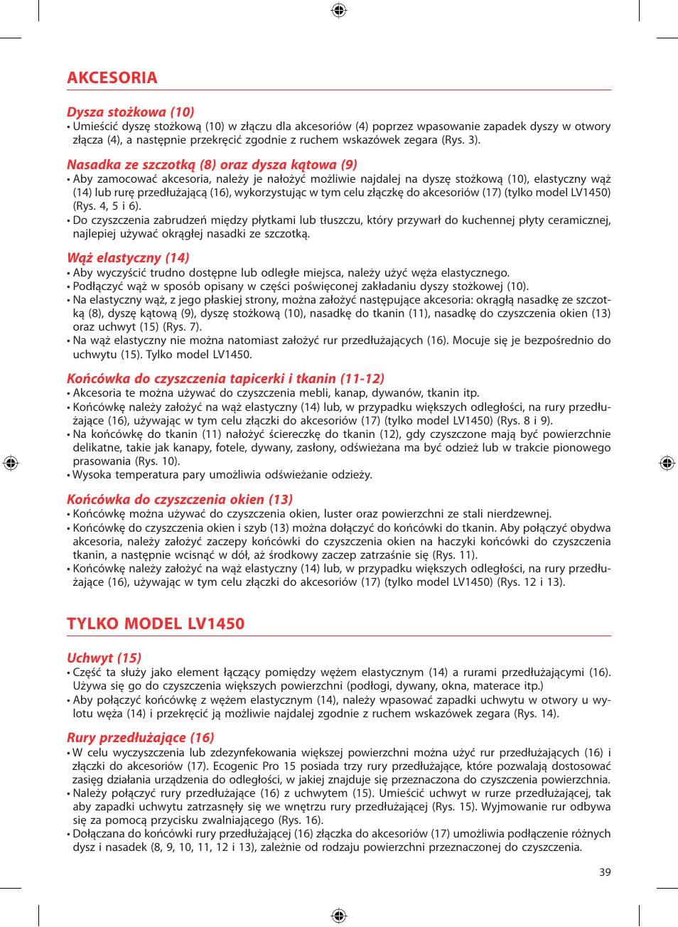 Akcesoria, Tylko model lv1450 | SOLAC LV1450 User Manual | Page 40 / 63