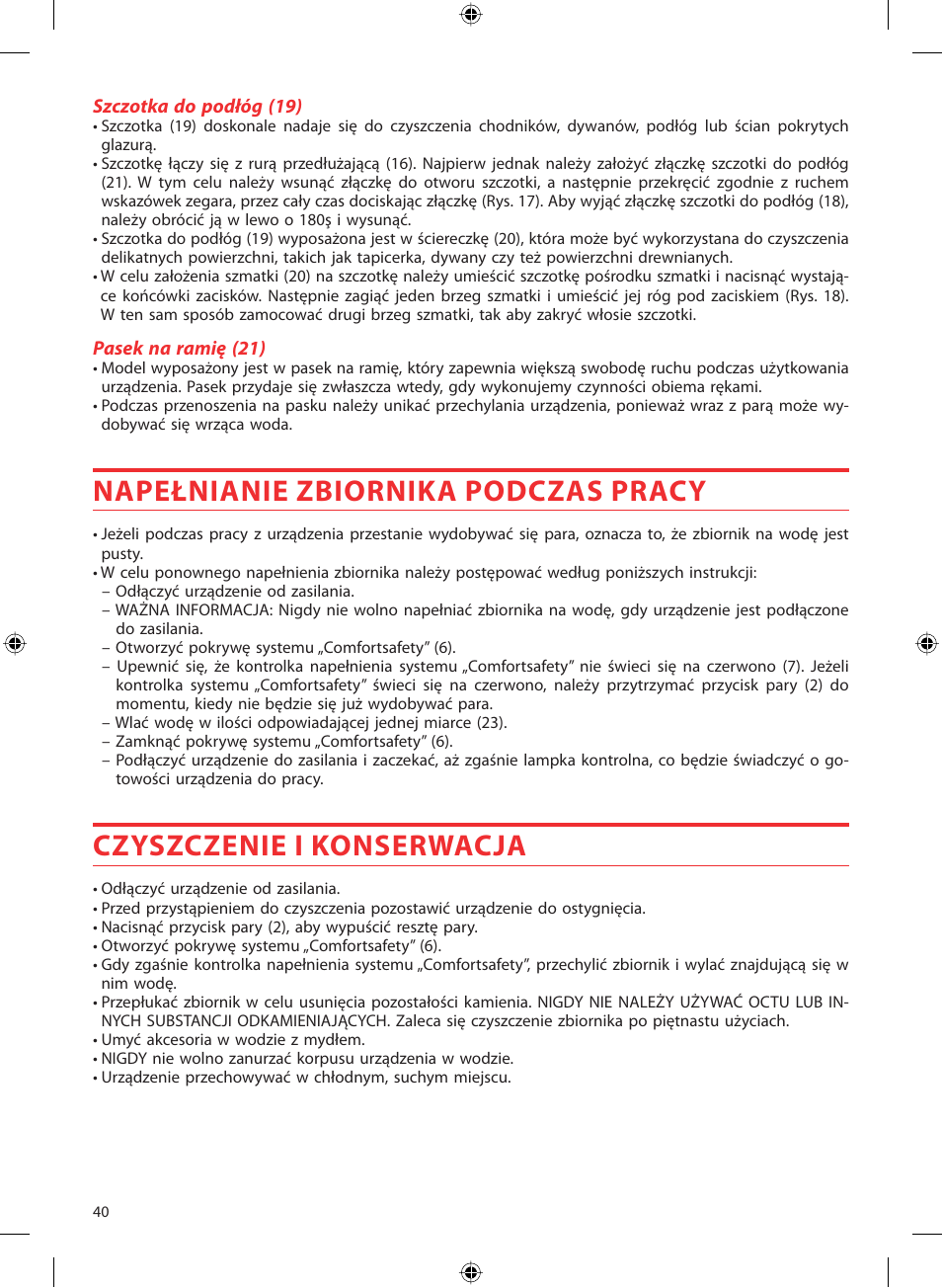 Napełnianie zbiornika podczas pracy, Czyszczenie i konserwacja | SOLAC LV1450 User Manual | Page 41 / 63