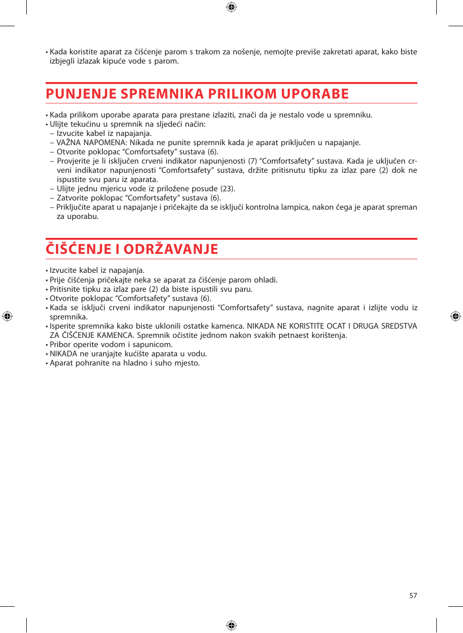 Punjenje spremnika prilikom uporabe, Čišćenje i održavanje | SOLAC LV1450 User Manual | Page 58 / 63