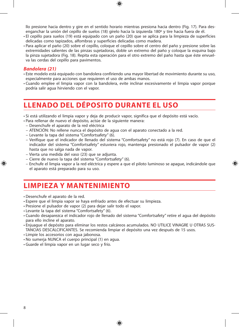 Llenado del déposito durante el uso, Limpieza y mantenimiento | SOLAC LV1450 User Manual | Page 9 / 63