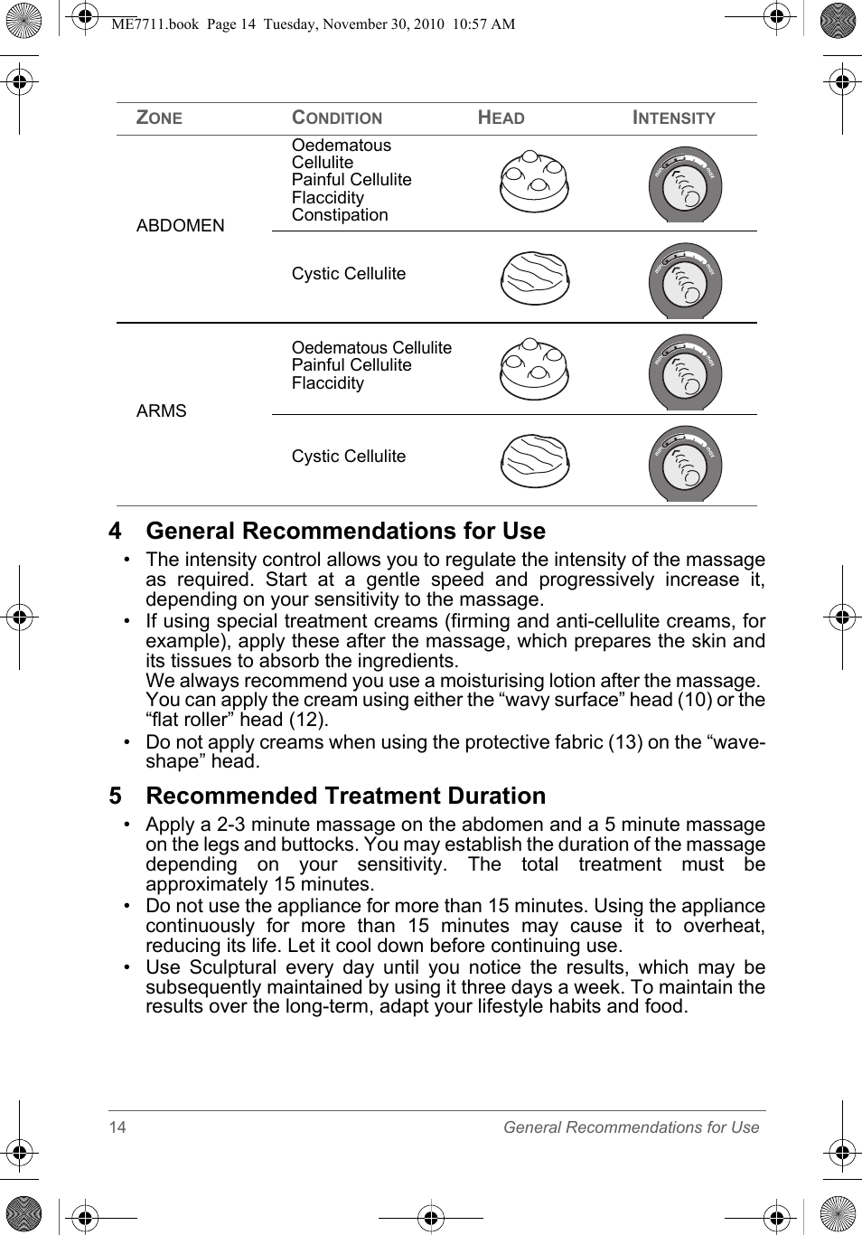 4 general recommendations for use, 5 recommended treatment duration | SOLAC ME7711 User Manual | Page 14 / 48