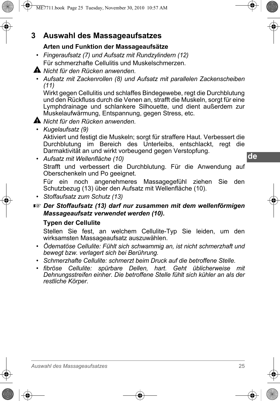 3 auswahl des massageaufsatzes | SOLAC ME7711 User Manual | Page 25 / 48