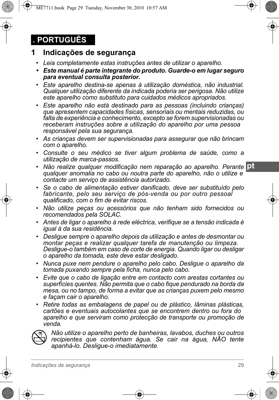1 indicações de segurança, Português | SOLAC ME7711 User Manual | Page 29 / 48