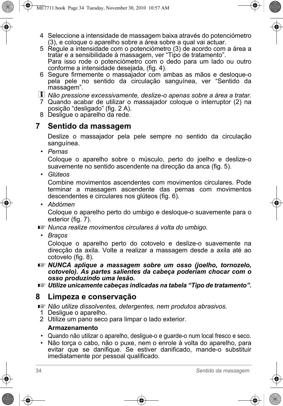 7 sentido da massagem, 8 limpeza e conservação | SOLAC ME7711 User Manual | Page 34 / 48