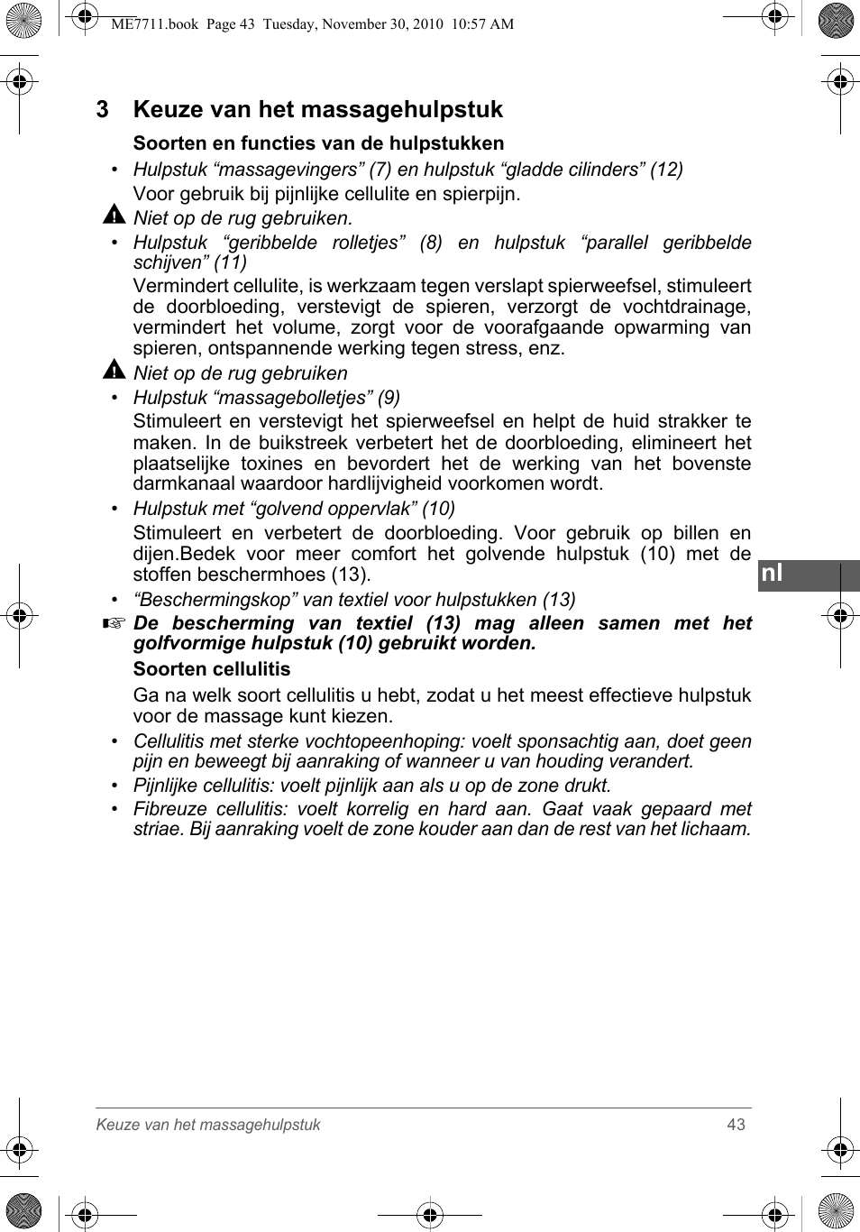 3 keuze van het massagehulpstuk | SOLAC ME7711 User Manual | Page 43 / 48