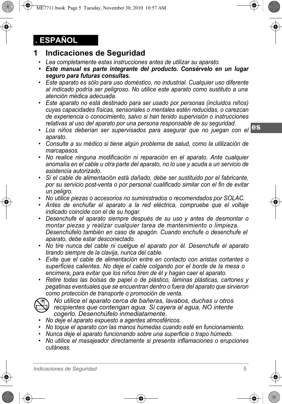 1 indicaciones de seguridad, Español | SOLAC ME7711 User Manual | Page 5 / 48
