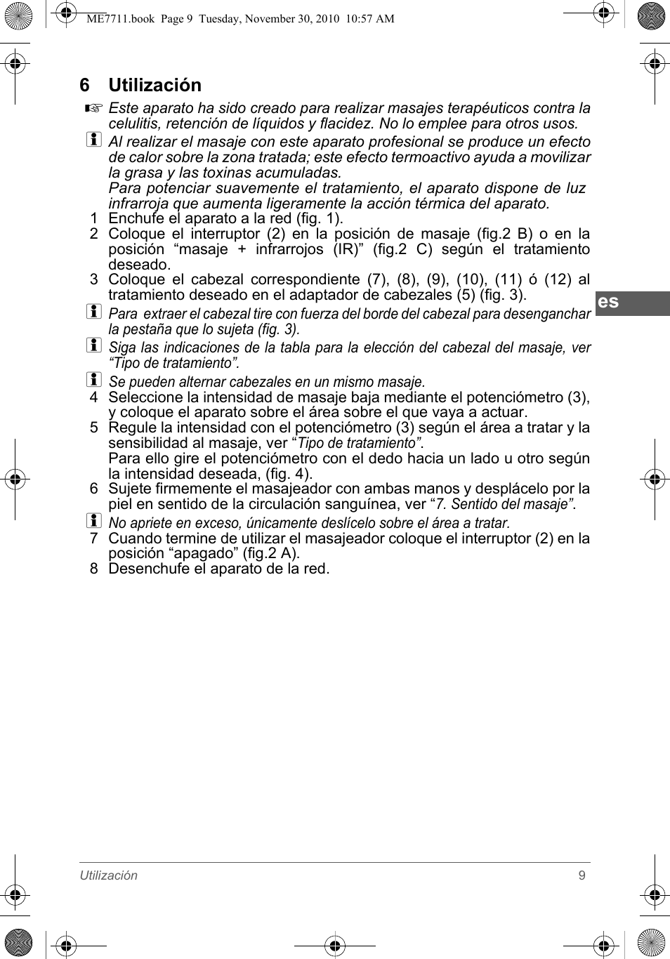 6 utilización | SOLAC ME7711 User Manual | Page 9 / 48