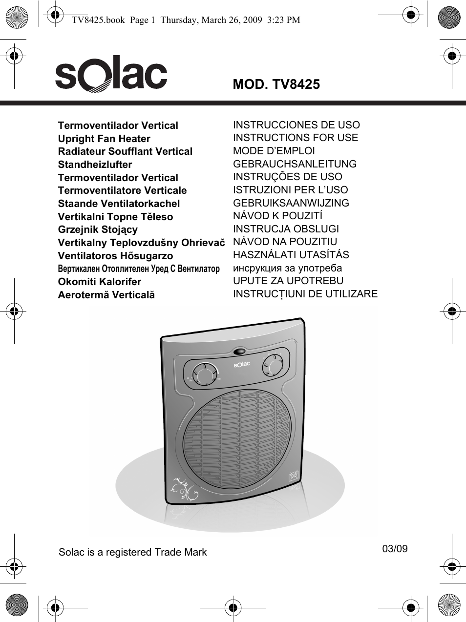 SOLAC TV8425 User Manual | 20 pages