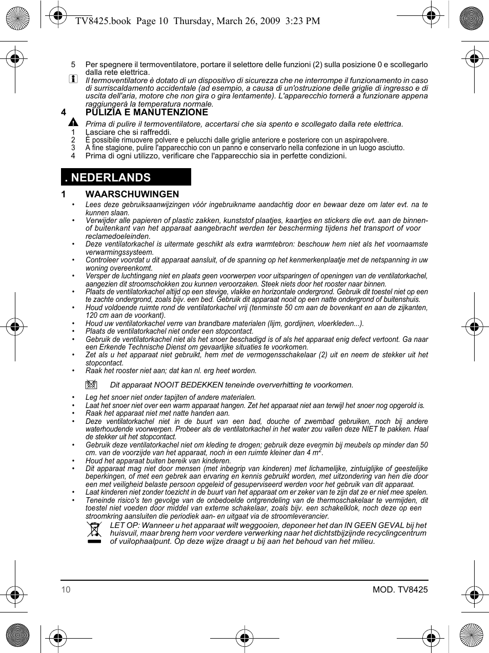 Nederlands | SOLAC TV8425 User Manual | Page 10 / 20