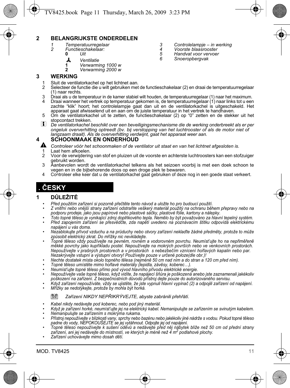Español, Česky | SOLAC TV8425 User Manual | Page 11 / 20