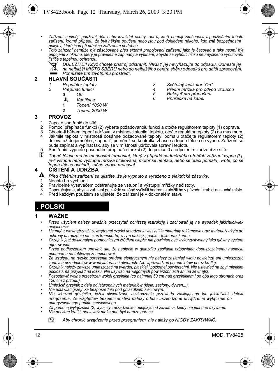 Polski | SOLAC TV8425 User Manual | Page 12 / 20