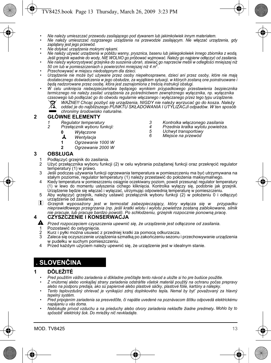 Slovenčina | SOLAC TV8425 User Manual | Page 13 / 20