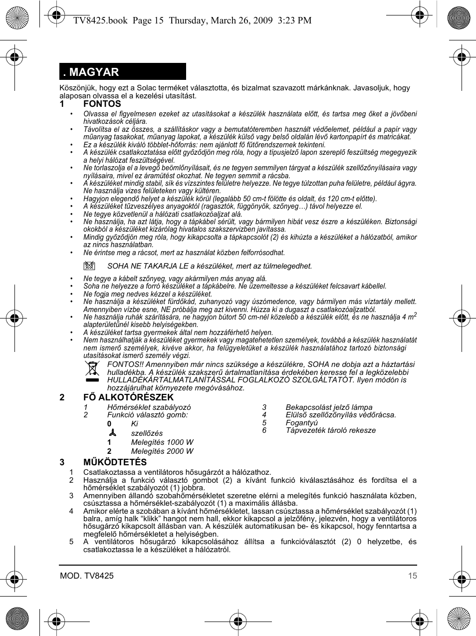 Magyar | SOLAC TV8425 User Manual | Page 15 / 20